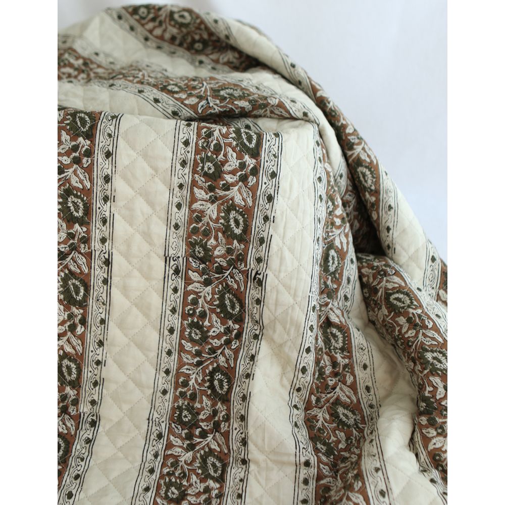 Neela - Tissu indien matelassé double face coton hand block teal largeur 100cm