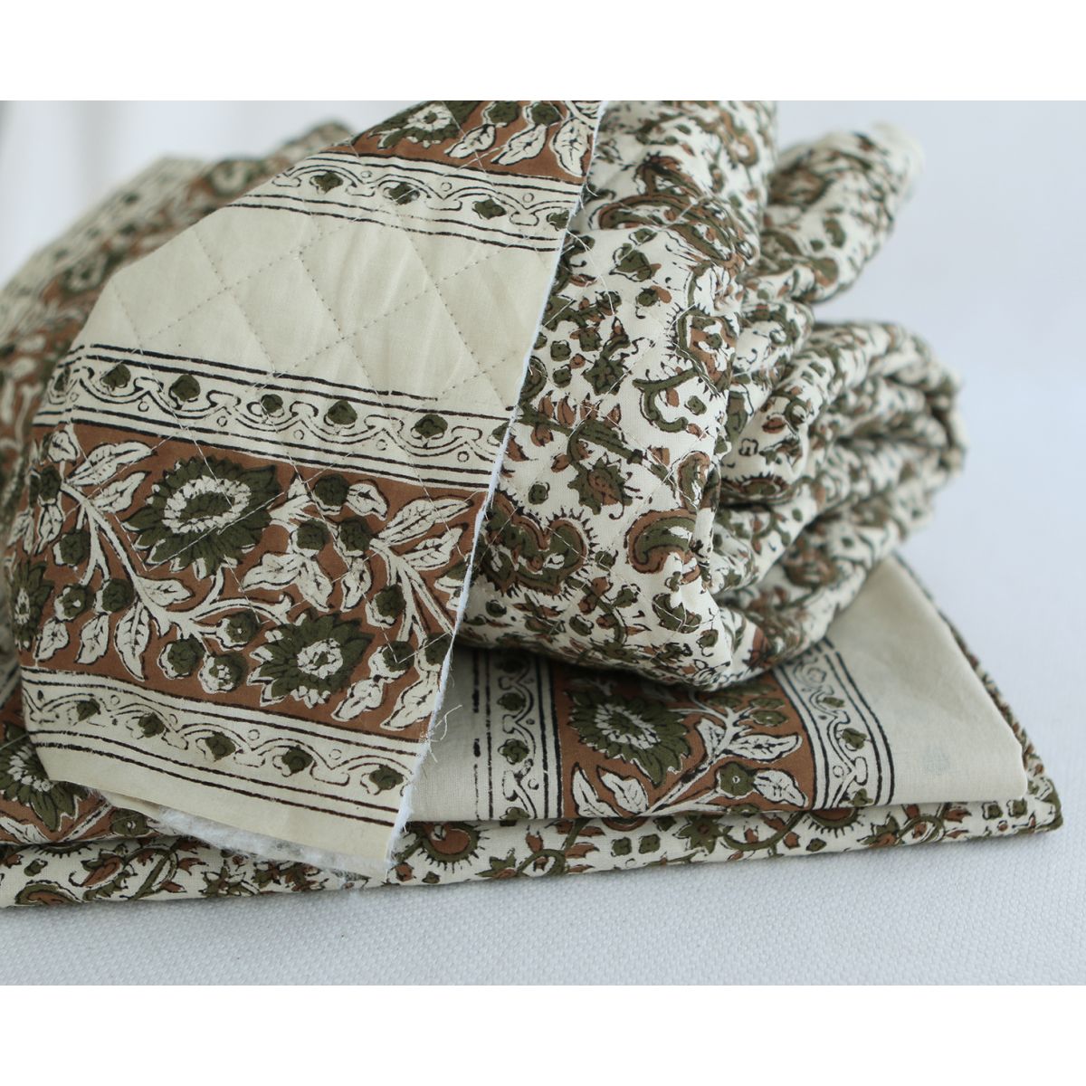 Neela - Tissu indien matelassé double face coton hand block teal largeur 100cm Neela - Tissu indien matelassé double face coton hand block teal largeur 100cm