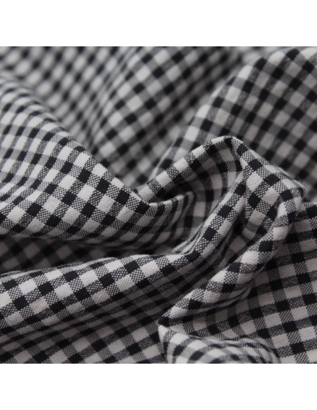 Seersucker / Coton gaufré vichy noir écru