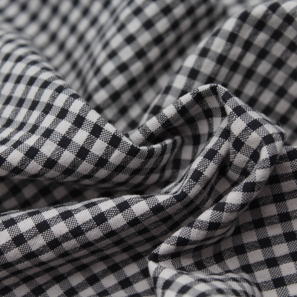 Seersucker / Coton gaufré vichy noir écru