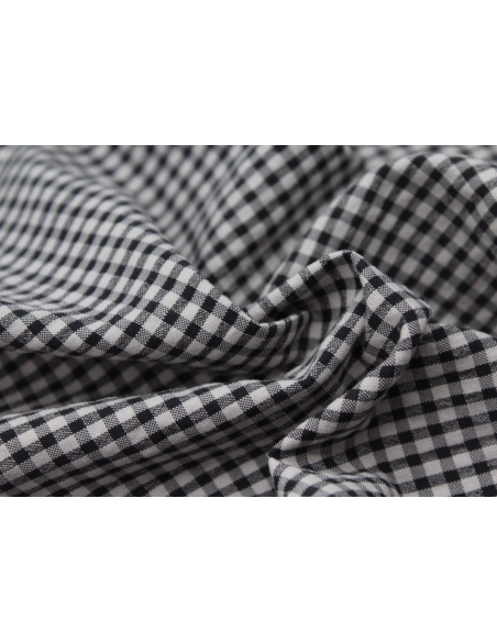Seersucker / Coton gaufré vichy noir écru
