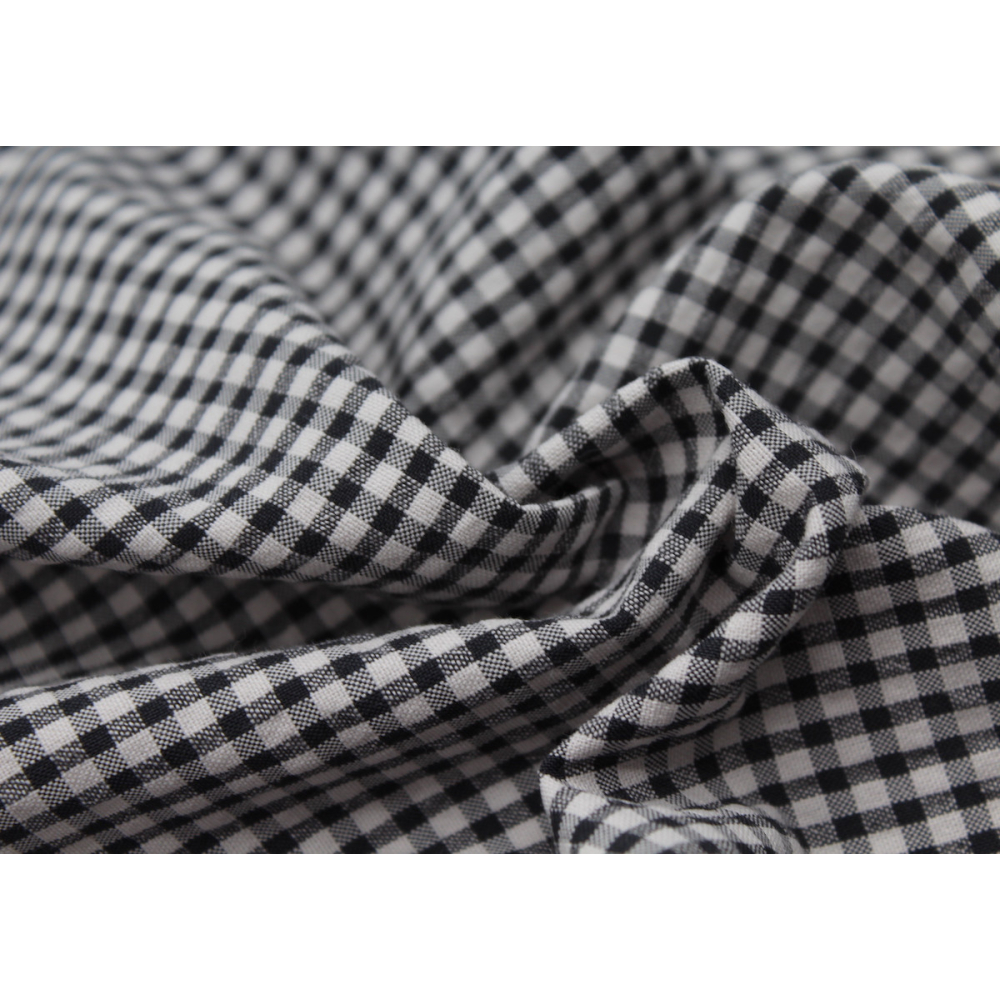 Seersucker / Coton gaufré vichy noir écru