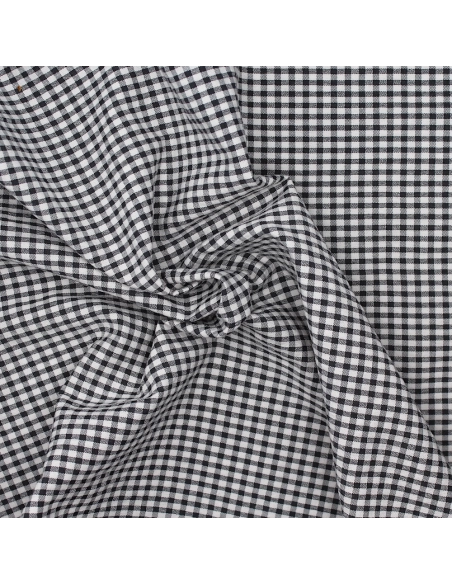 Seersucker / Coton gaufré vichy noir écru