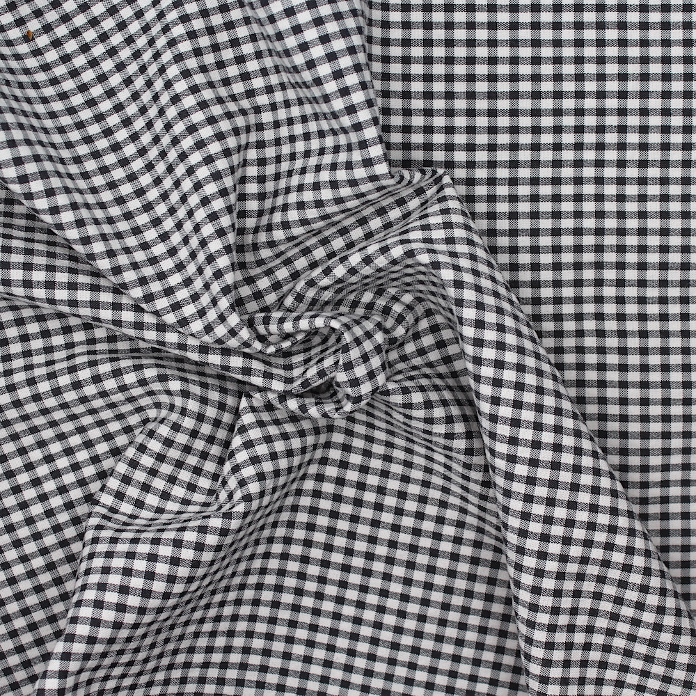 Seersucker / Coton gaufré vichy noir écru