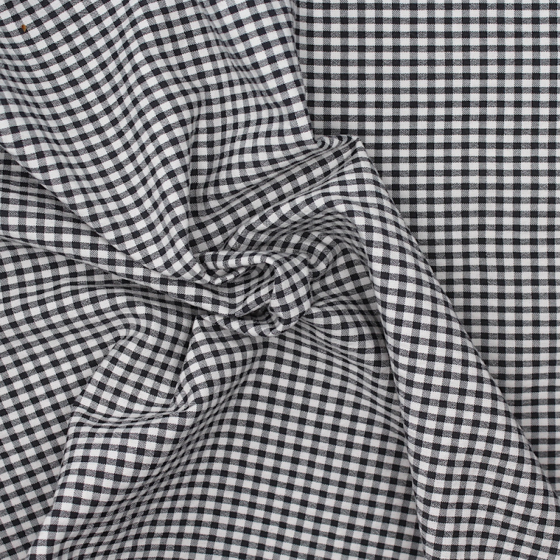 Seersucker / Coton gaufré vichy noir écru