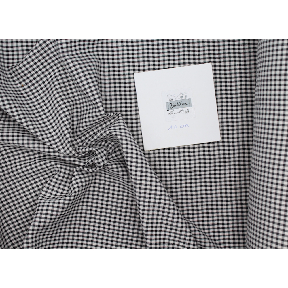 Seersucker / Coton gaufré vichy noir écru