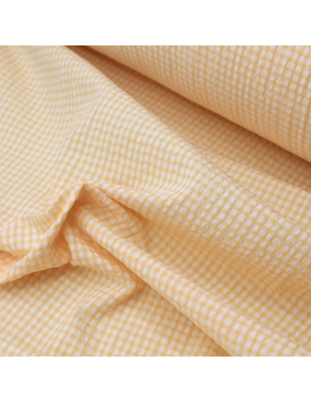Seersucker / Coton gaufré vichy jaune doux