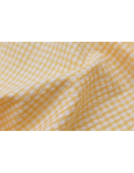 Seersucker / Coton gaufré vichy jaune doux