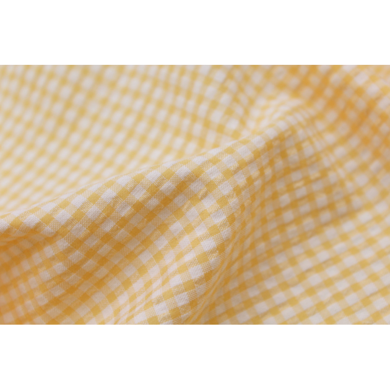 Seersucker / Coton gaufré vichy jaune doux