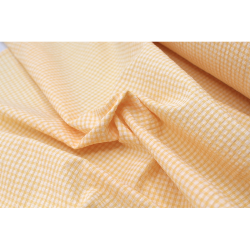 Seersucker / Coton gaufré vichy jaune doux