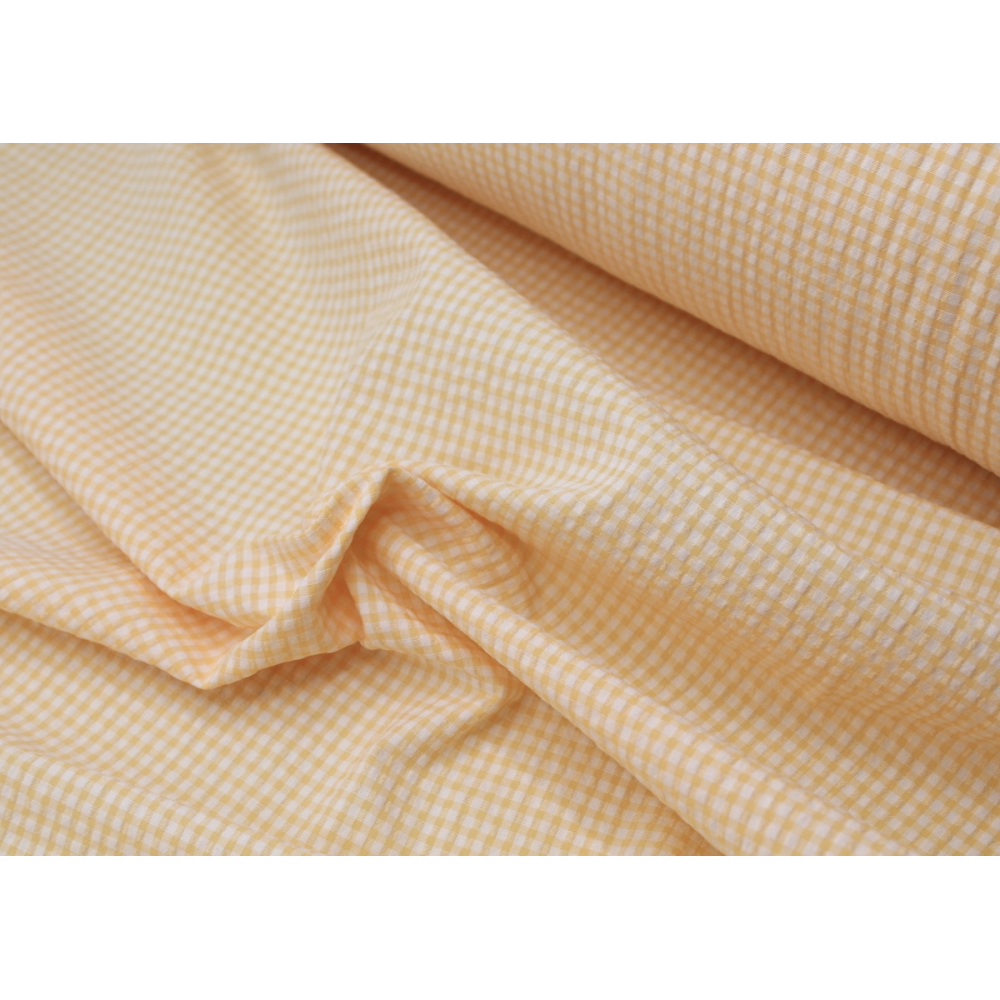 Seersucker / Coton gaufré vichy jaune doux