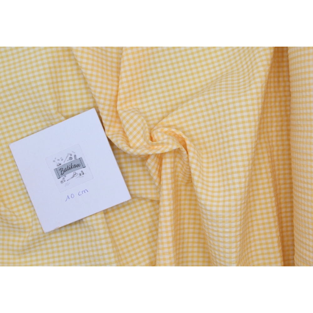 Seersucker / Coton gaufré vichy jaune doux
