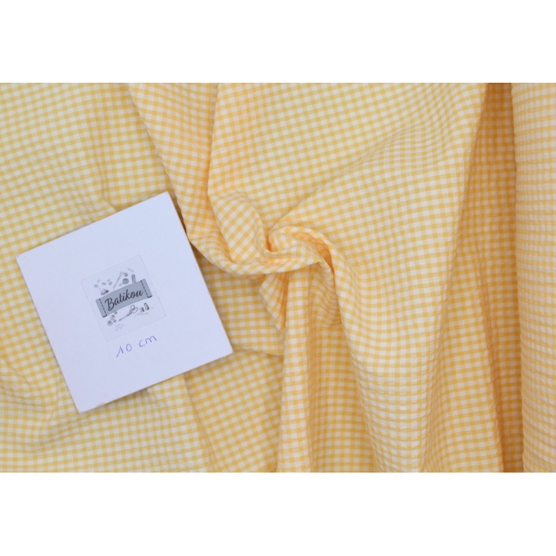 Seersucker / Coton gaufré vichy jaune doux