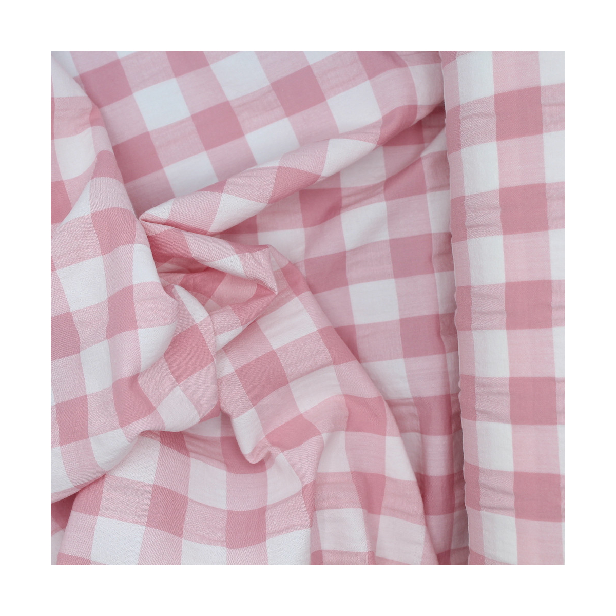 Seersucker / Coton gaufré vichy rose tendre Seersucker / Coton gaufré vichy rose tendre