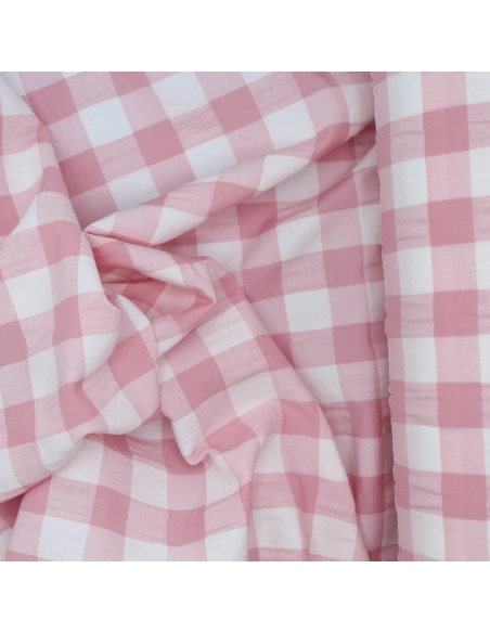 Seersucker / Coton gaufré vichy rose tendre