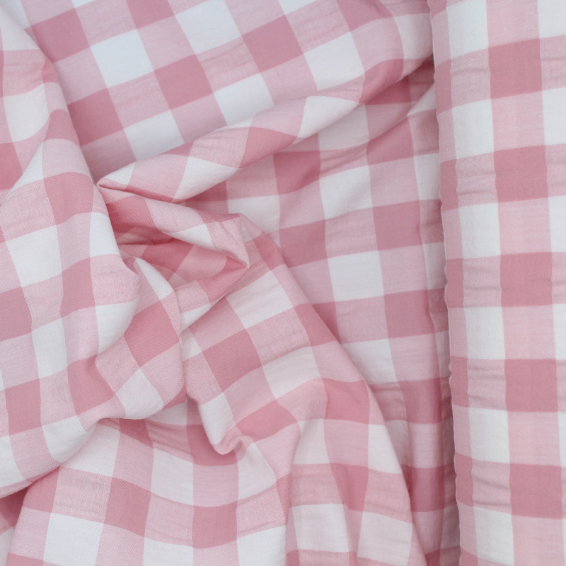 Seersucker / Coton gaufré vichy rose tendre