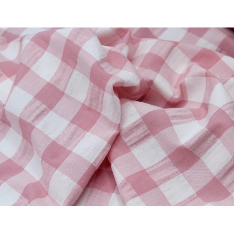 Seersucker / Coton gaufré vichy rose tendre