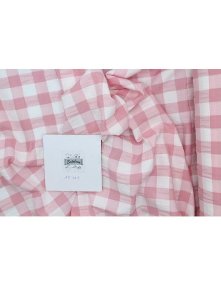 Seersucker / Coton gaufré vichy rose tendre