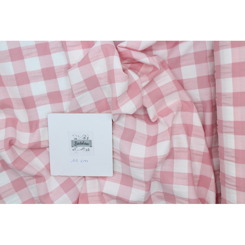 Seersucker / Coton gaufré vichy rose tendre