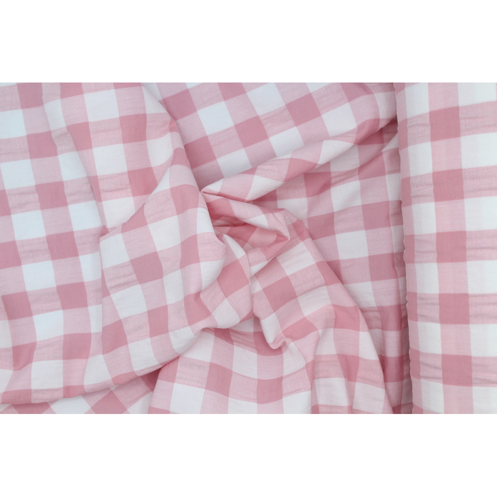 Seersucker / Coton gaufré vichy rose tendre