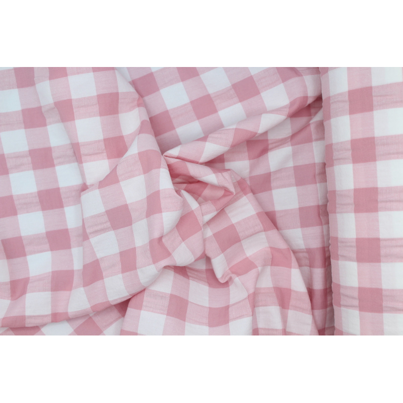 Seersucker / Coton gaufré vichy rose tendre