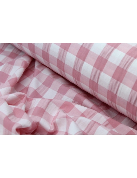 Seersucker / Coton gaufré vichy rose tendre