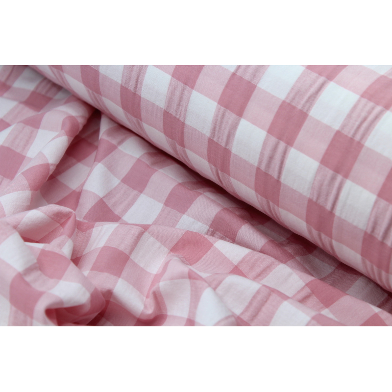Seersucker / Coton gaufré vichy rose tendre