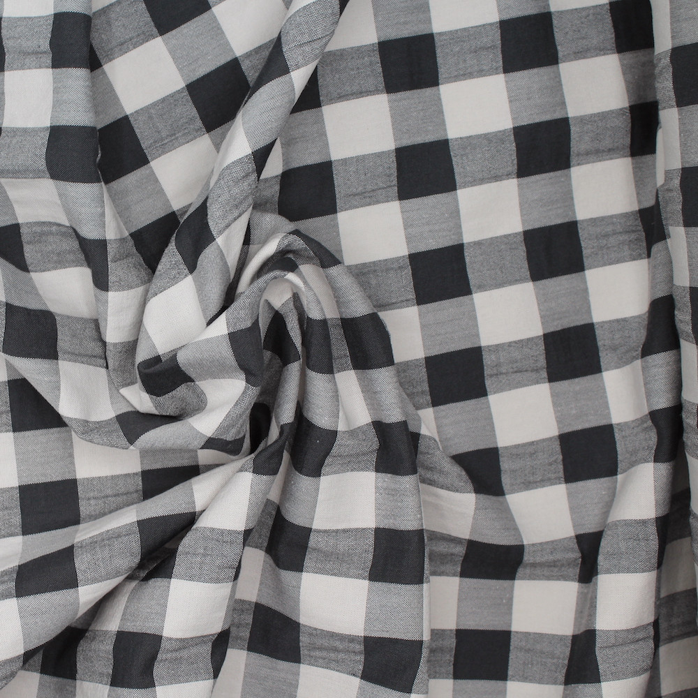 Seersucker / Coton gaufré vichy grand noir écru