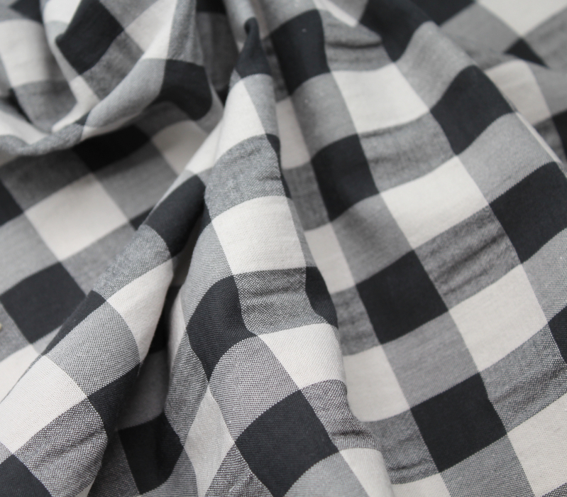 Seersucker / Coton gaufré vichy grand noir écru