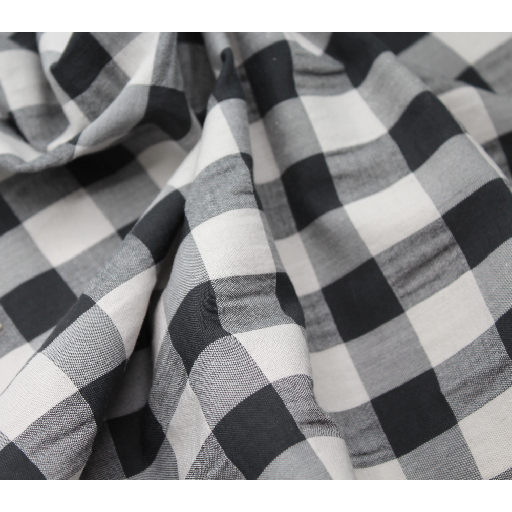 Seersucker / Coton gaufré vichy grand noir écru