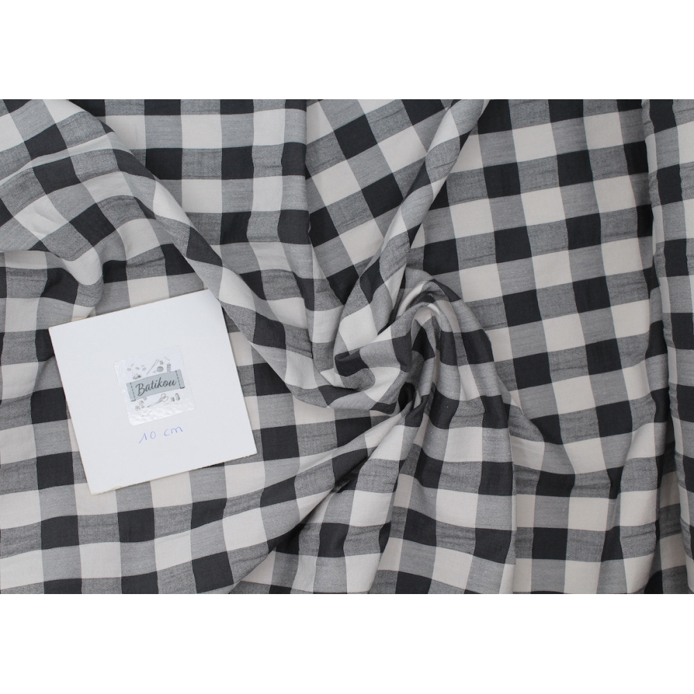 Seersucker / Coton gaufré vichy grand noir écru