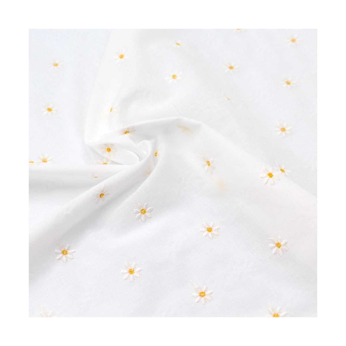 Voile de coton BIO broderies pâquerettes Voile de coton BIO broderies pâquerettes