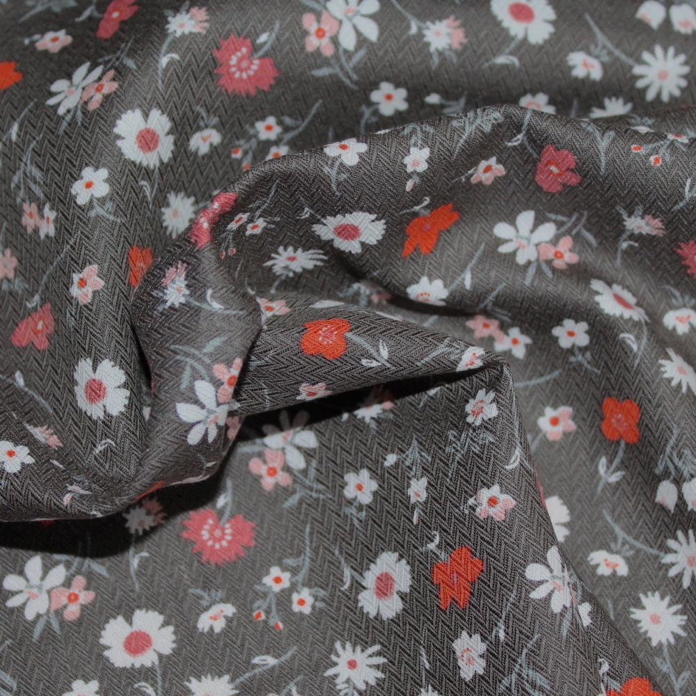 Coupon 350cm Tissu coton / viscose texturé imprimé fleuri Atelier Brunette - 1