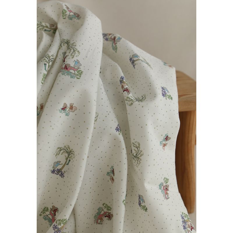 Panache - Tissu sergé de coton organique fin imprimé petits écureuils