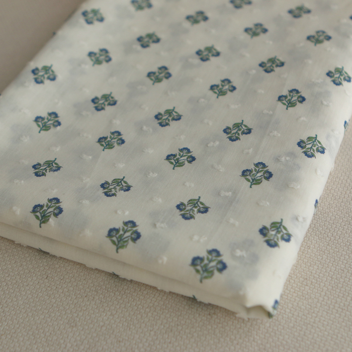 Hazel - Plumetis de coton imprimé fleuri bleu et vert