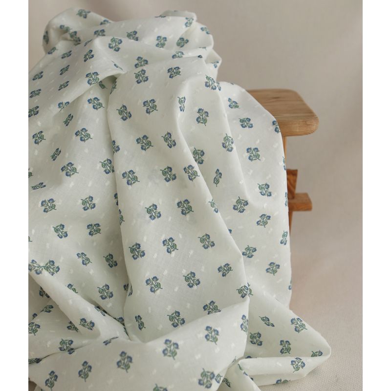 Hazel - Plumetis de coton imprimé fleuri bleu et vert