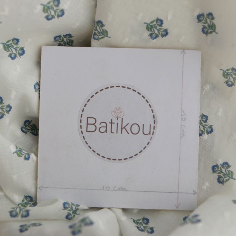 Hazel - Plumetis de coton imprimé fleuri bleu et vert