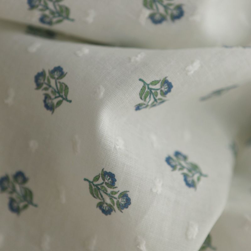 Hazel - Plumetis de coton imprimé fleuri bleu et vert