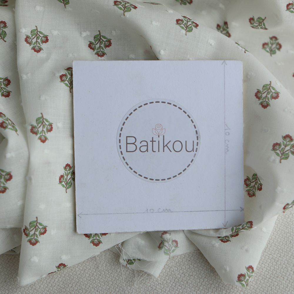 Hazel - Plumetis de coton imprimé fleuri vert et rouge