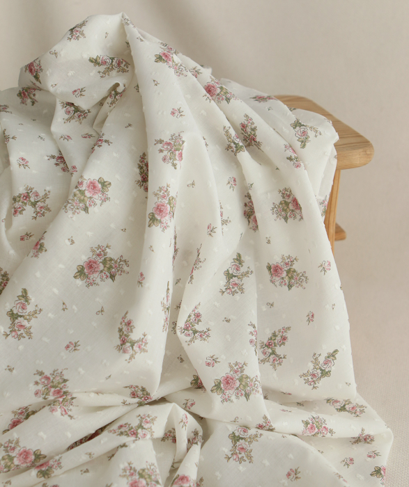 Felicity - Plumetis de coton imprimé fleuri vert et rose