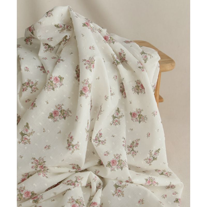 Felicity - Plumetis de coton imprimé fleuri vert et rose