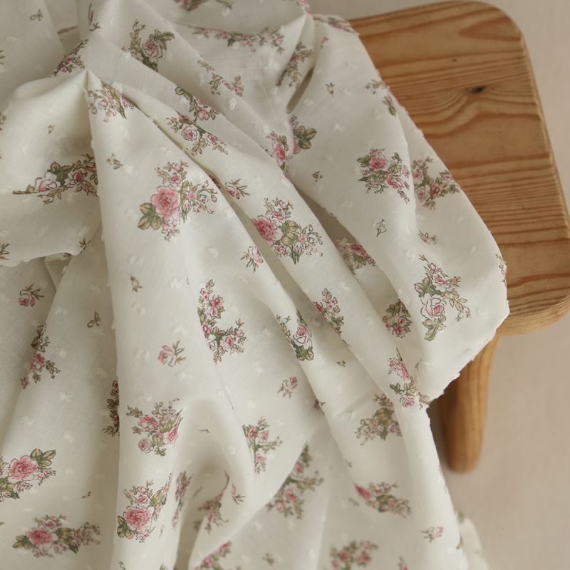 Felicity - Plumetis de coton imprimé fleuri vert et rose