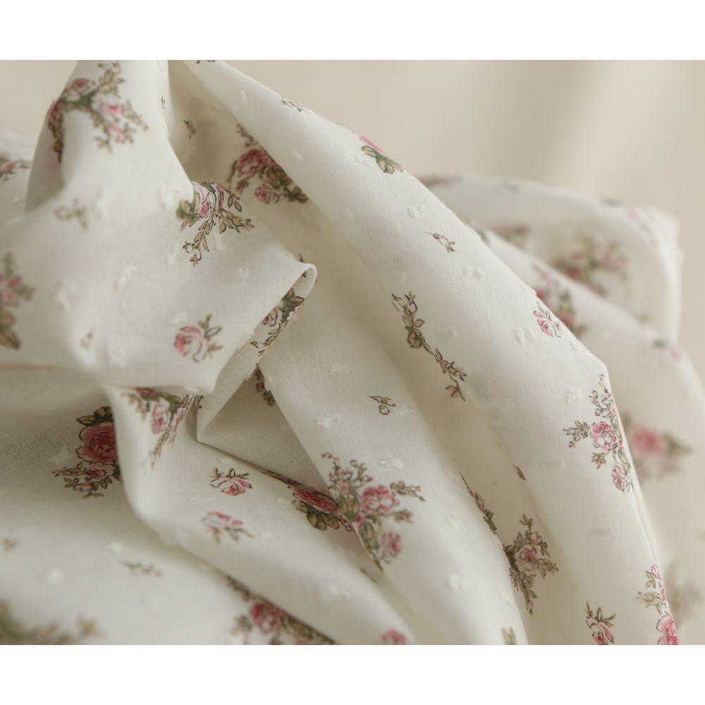 Felicity - Plumetis de coton imprimé fleuri vert et rose