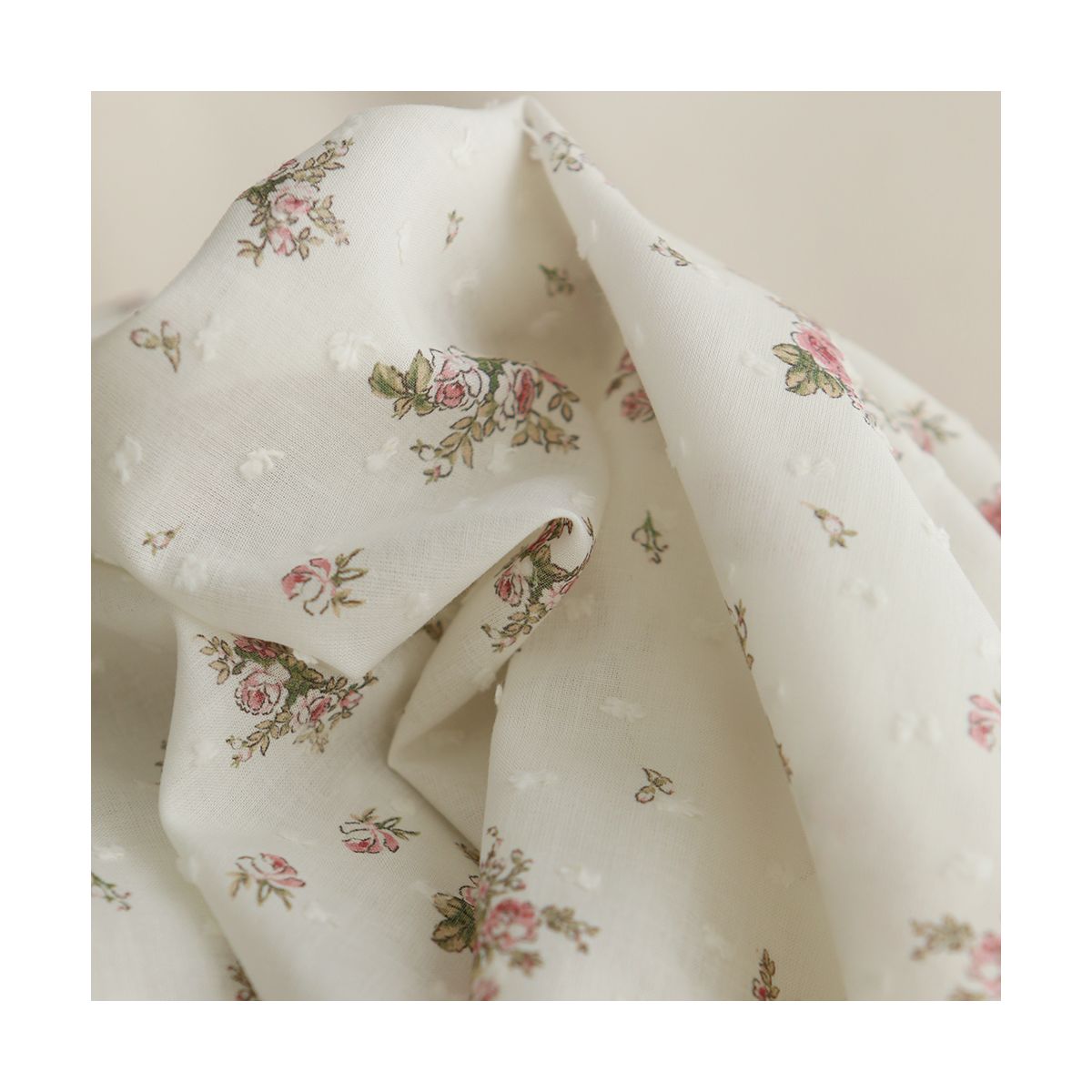 Felicity - Plumetis de coton imprimé fleuri vert et rose