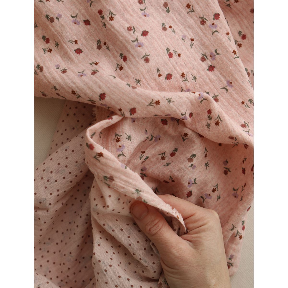 Maxime - Double gaze de coton double face coloris rose chiné Maxime - Double gaze de coton double face coloris rose chiné