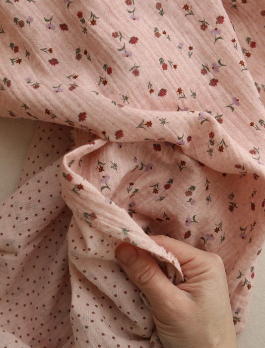 Maxime - Double gaze de coton double face coloris rose chiné