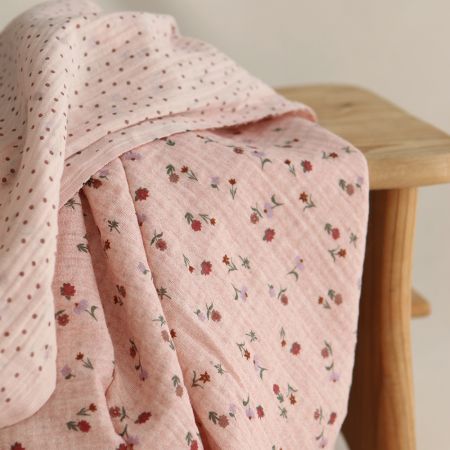 Maxime - Double gaze de coton double face coloris rose chiné Maxime - Double gaze de coton double face coloris rose chiné