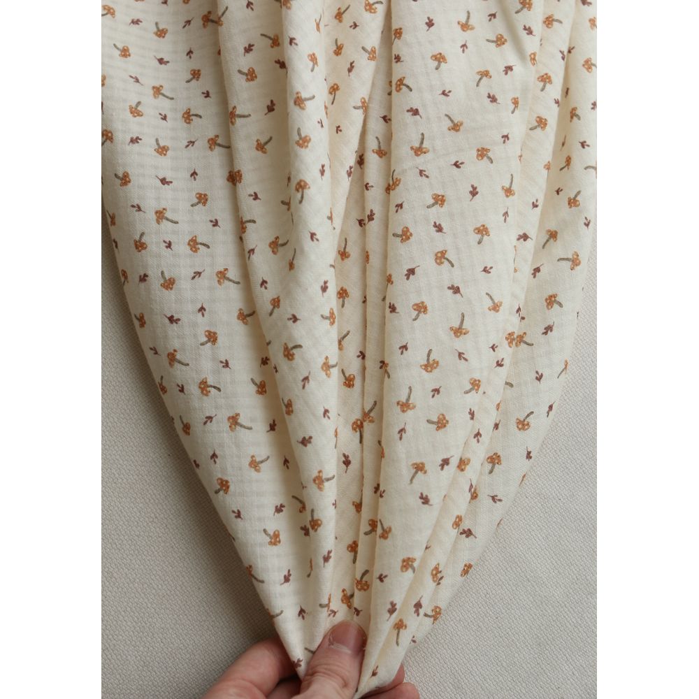 Mario - Seersucker / Coton gaufré doux fond écru champignons cuivre