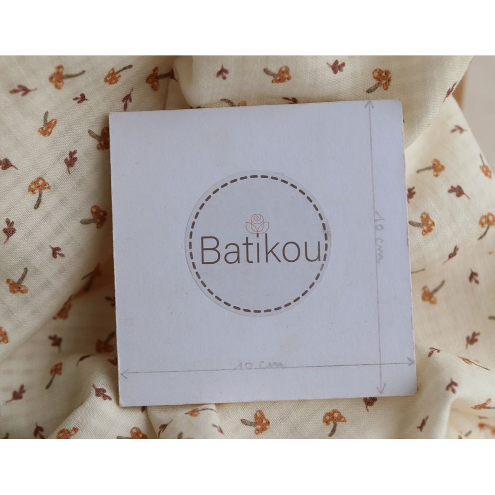 Mario - Seersucker / Coton gaufré doux fond écru champignons cuivre