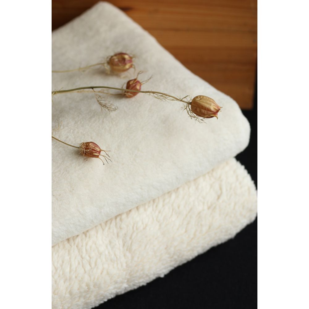 Gaby - Fausse fourrure / Moumoute / Sherpa 100% coton BIO non blanchi écru poils ras